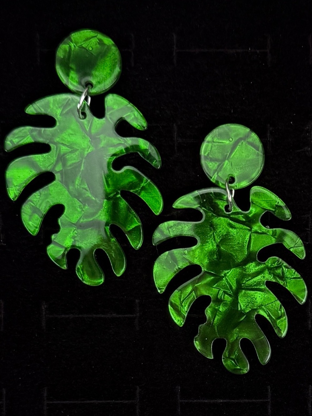 Green Tropical Leaf Dangle Earrings Acrylic Statement Pierced Earrings